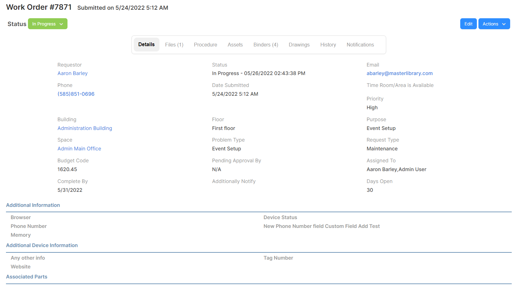 screenshot of ML Work Orders